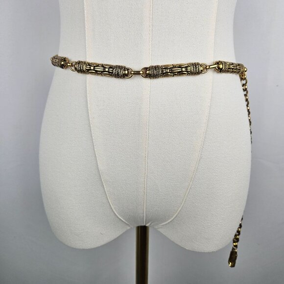 Vintage Solid Brass Gold Tone Couture Chain Ornate Chain Link Belt Boho - Picture 4 of 7